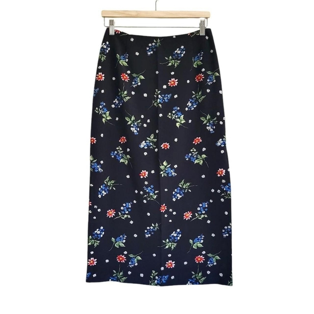 Vintage 90s Black Floral Midi Skirt